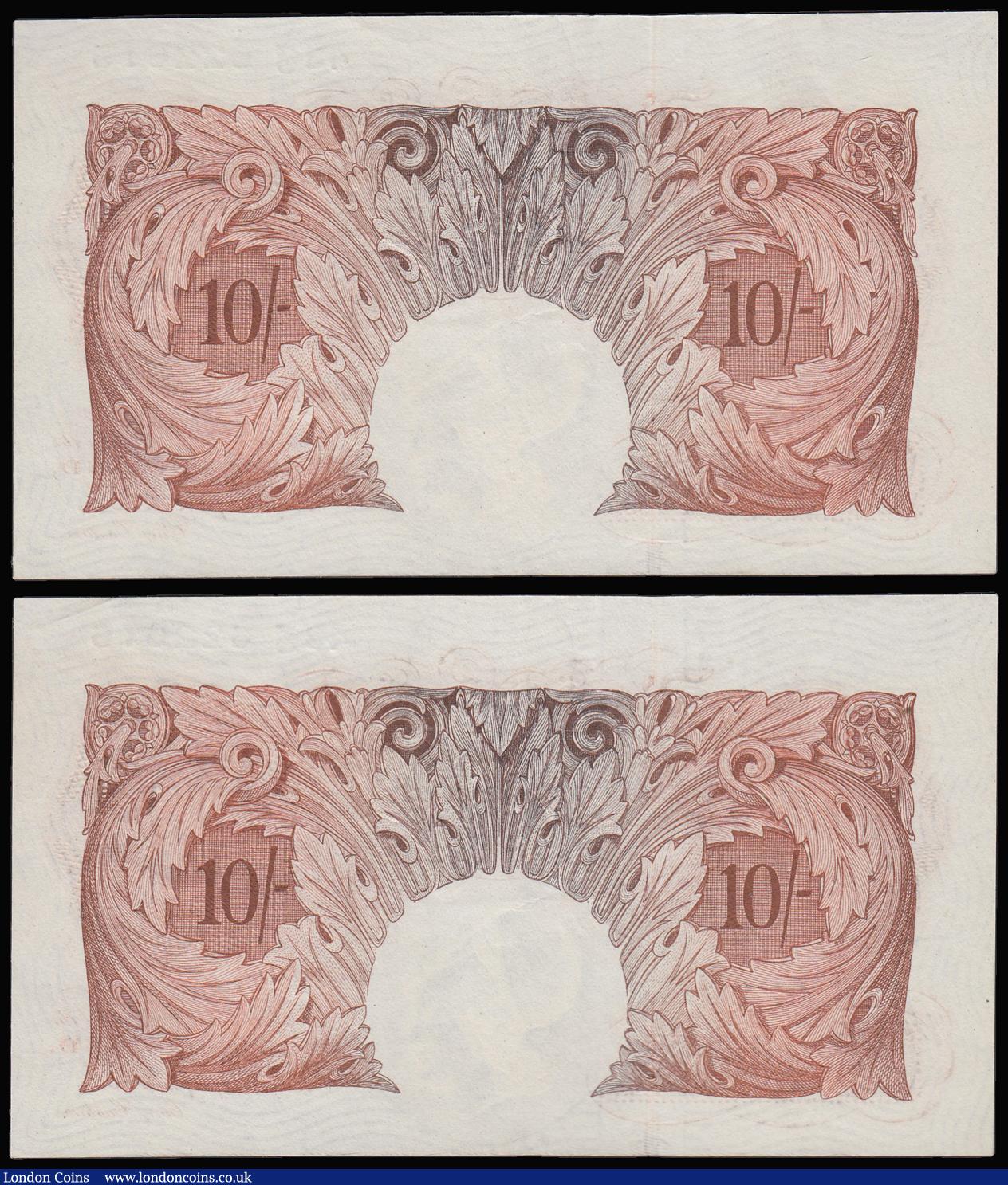 London Coins : A180 : Lot 88 : Ten Shillings Peppiatt 1948 B262 (2) consecutive numbers 43J 622615 and 616 AU