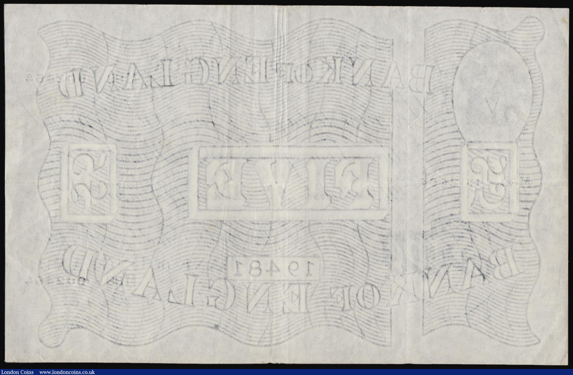 London Coins : A180 : Lot 96 : Five Pounds Beale white B270 dated 19th March 1949 serial M88 002464 VF