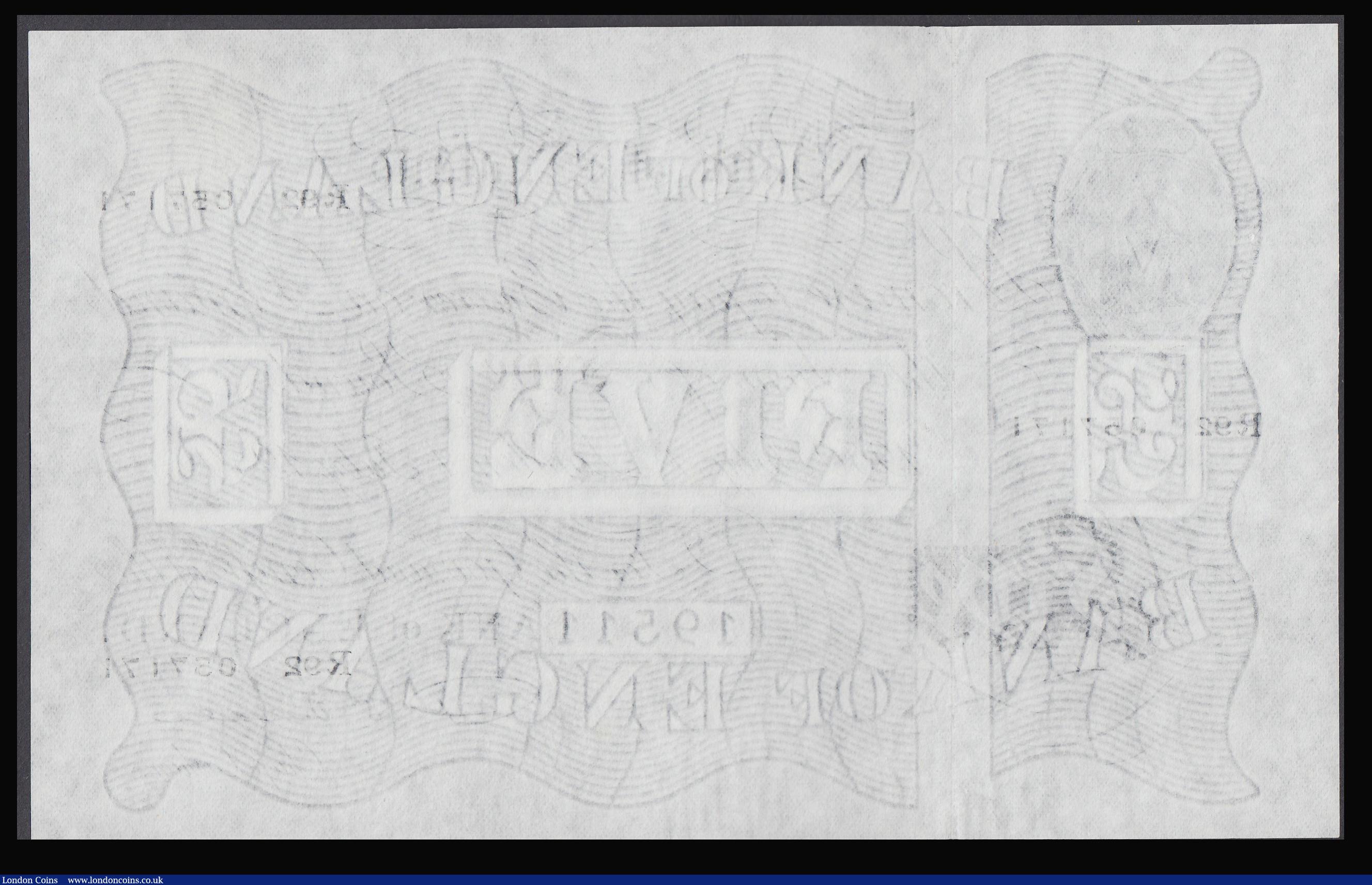 London Coins : A180 : Lot 98 : Five Pounds Beale white B270 dated 1st July 1950, R92 057171, about UNC to Unc