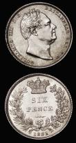 London Coins : A180 : Lot 1769 : Sixpences (3) 1831 ESC 1670, Bull 2499, GEF possibly lightly cleaned, 1893 Veiled Head ESC 1762, Bul...