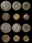 London Coins : A180 : Lot 2266 : Malay Peninsular (11) Kelantan (3) Tin Pitis AH1256 KM#4 Good Fine, Tin Pitis AH1300 KM#5 VF, Tin Pi...