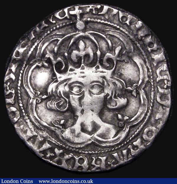 Groat Henry VII Facing Bust issue, London Mint, Large Bust with out-turned hair, Crown with two plain arches, S.2195 mintmark Cinquefoil, 2.61 grammes, Fine, the reverse slightly better, weakly struck in the centre   : Hammered Coins : Auction 181 : Lot 1370