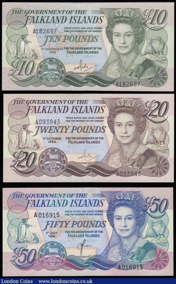 Falkland Islands (3) £10 1.9.1986, £20 1.10.1984, £50 1.7.1990 all Unc : World Banknotes : Auction 181 : Lot 252