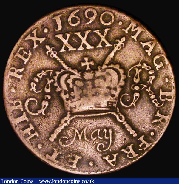 Ireland Halfcrown Gunmoney 1690 May Large size, Timmins TB30M-1A, S.6579O, Good Fine/Fine, the obverse with some scratches in the fields : World Coins : Auction 181 : Lot 1058