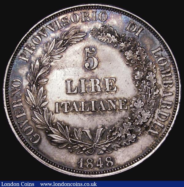 Italian States - Lombardy-Venetia 5 Lire 1848M C#22.1 EF and attractively toned : World Coins : Auction 181 : Lot 1071