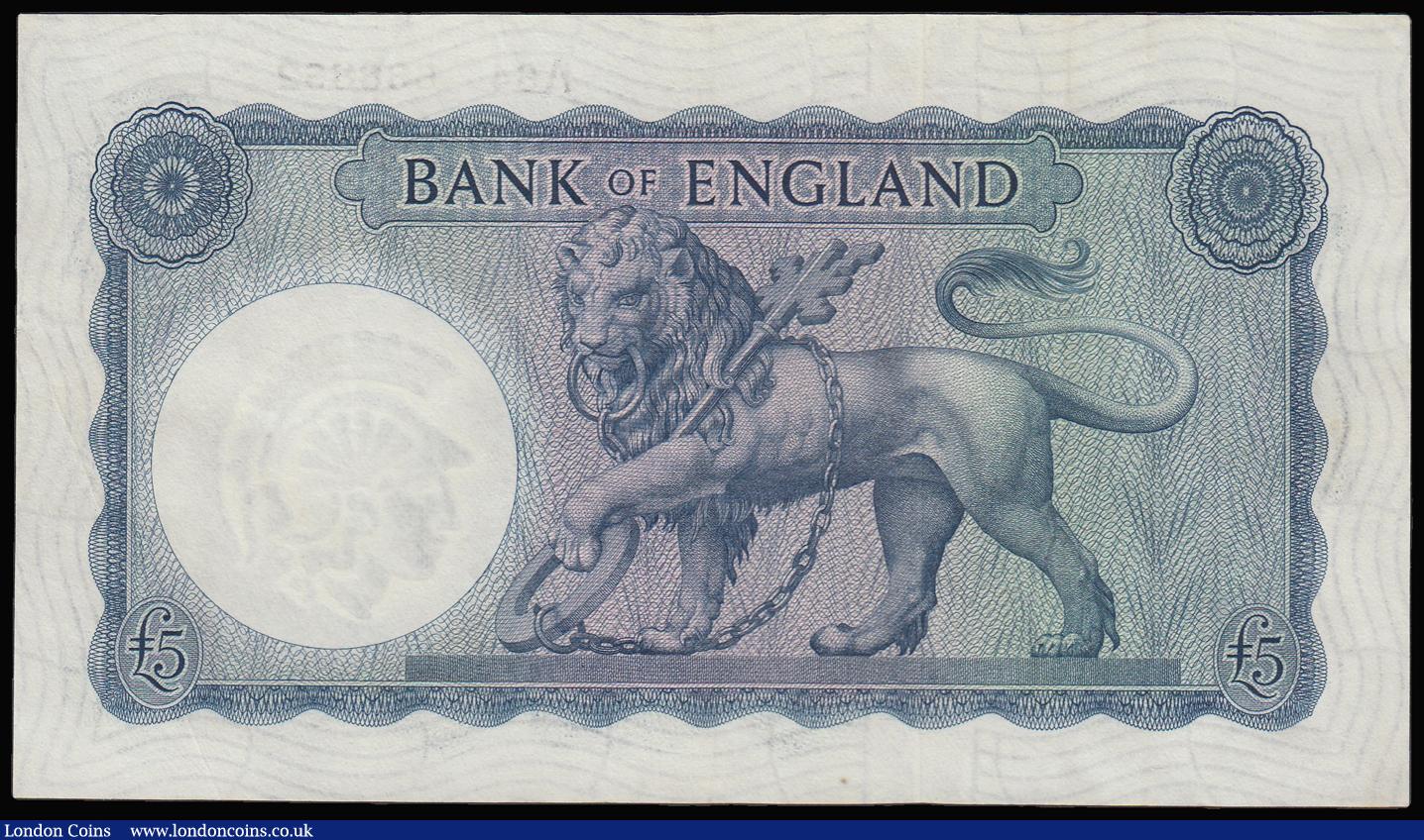 London Coins : A181 : Lot 113 : Five Pounds O'Brien B277 Helmeted Britannia at right, Lion and Key reverse issued 1957 First Se...