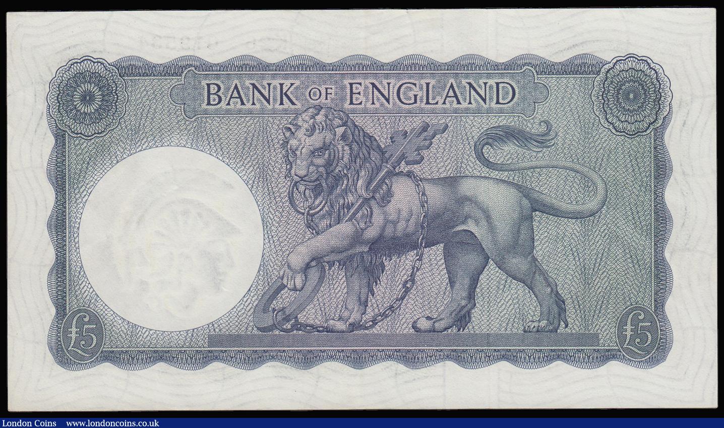 London Coins : A181 : Lot 117 : Five Pounds O'Brien B280 Helmeted Britannia at right, Lion and Key reverse issued 1961 EF, K26 ...