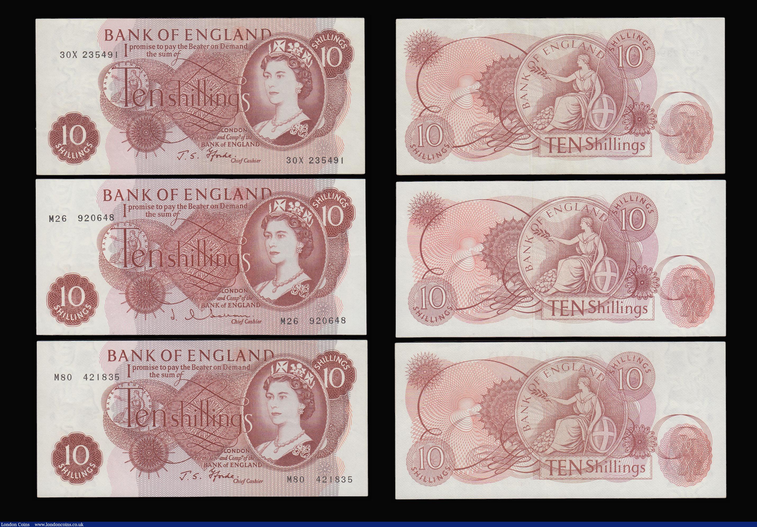 London Coins : A181 : Lot 119 : Ten Shillings seated Britannia in Medallion (9) O'Brien B286 E48 prefix (2 consecutives) Unc, r...