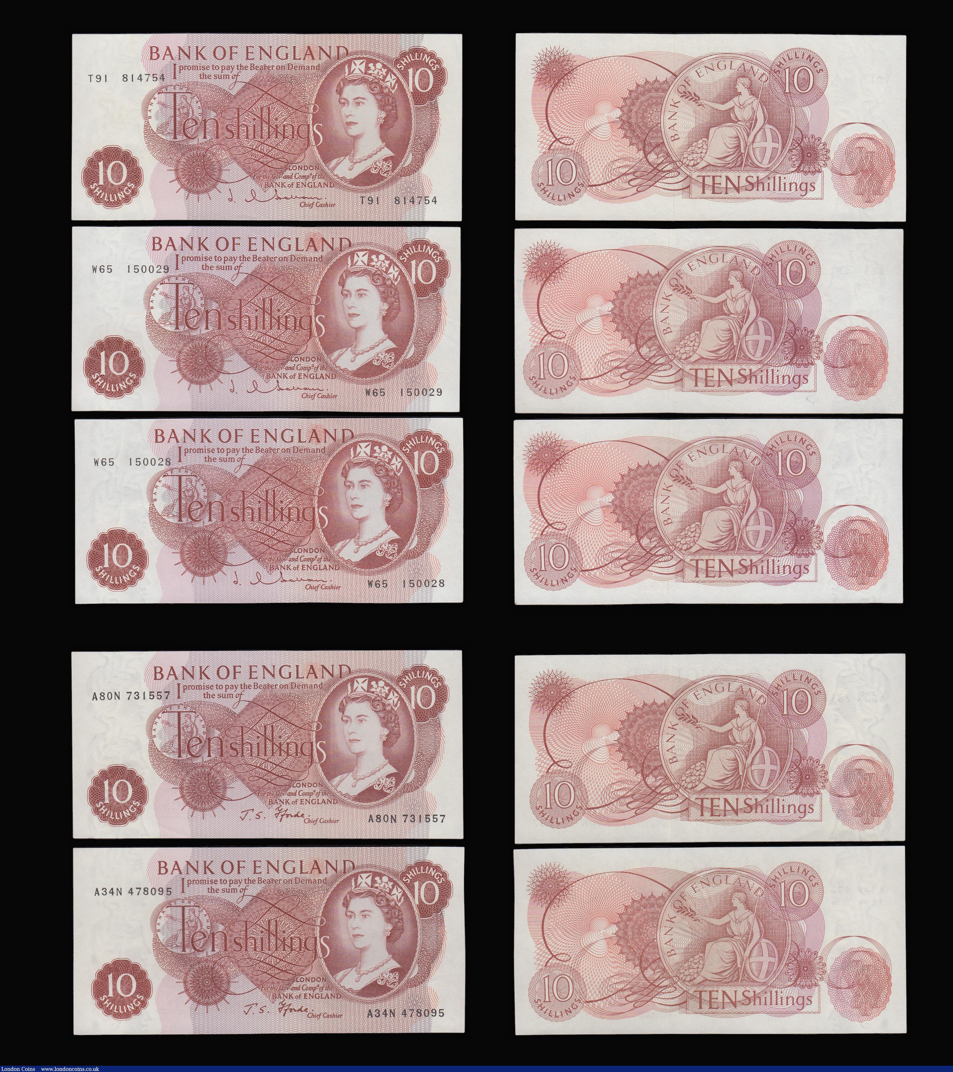 London Coins : A181 : Lot 124 : Ten Shillings Britannia in Medallion (13) Hollom 1963 B294 (3) W65 prefix (2 consecutives) and T91, ...
