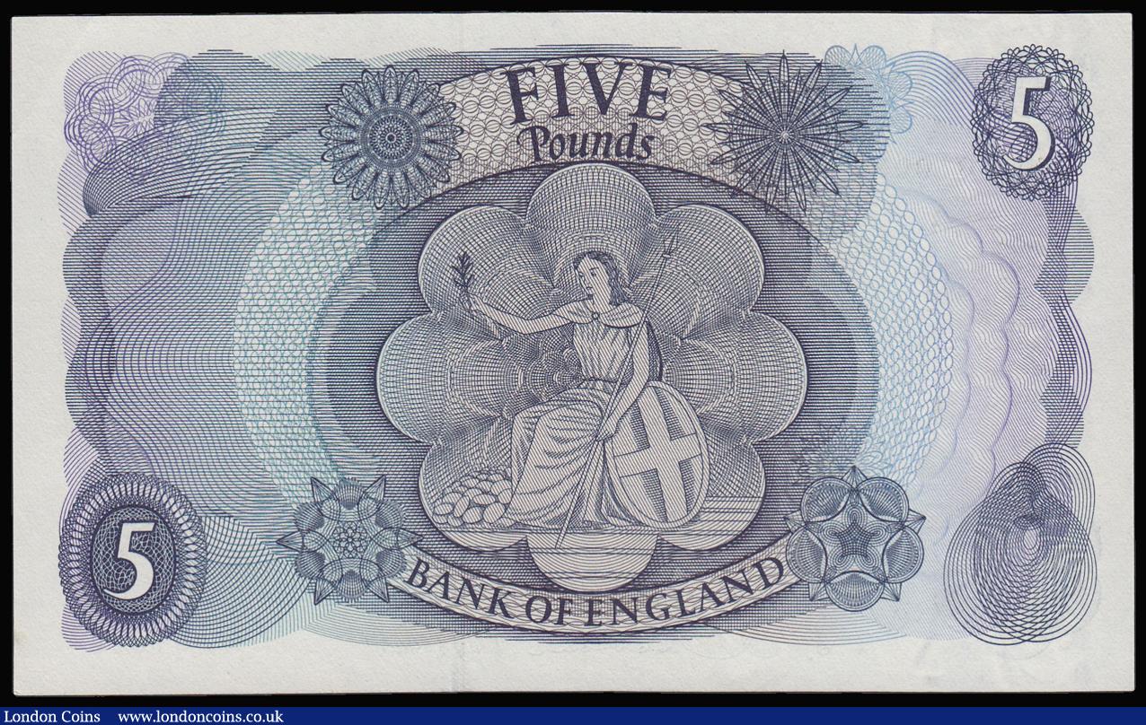 London Coins : A181 : Lot 125 : Five Pounds Hollom B297 issued 1963 first run A01 010034, AU-UNC desirable thus