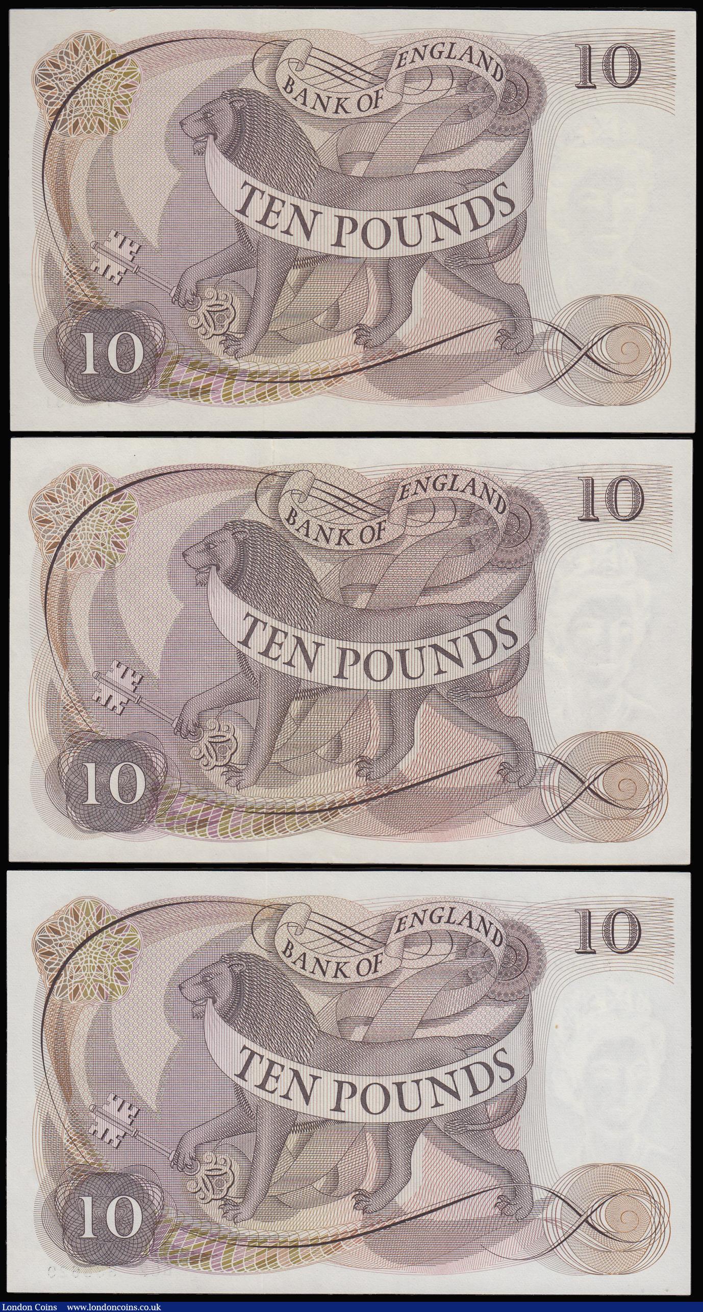 London Coins : A181 : Lot 127 : Ten Pounds Lion holding Key (3) Hollom A12 403547, Page B62 838629 and Fforde A64 704431 all Unc