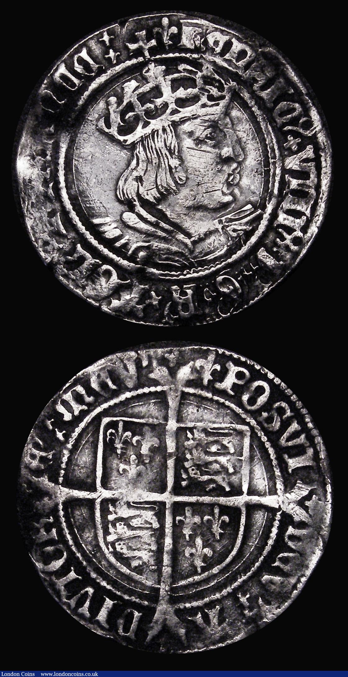 London Coins : A181 : Lot 1383 : Groats Henry VIII (2) Second Coinage, Laker Bust D, S.2337E, mintmark Lis, 2.63 grammes, Fine with s...