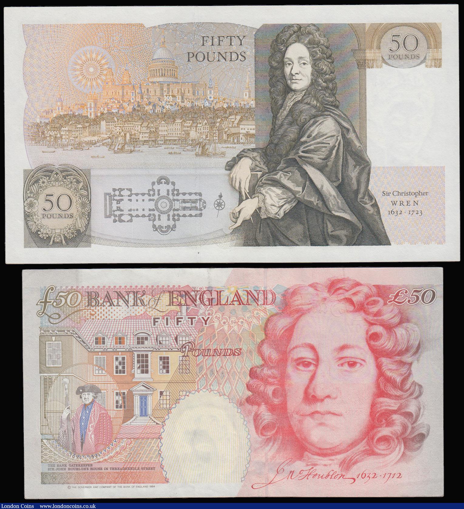 London Coins : A181 : Lot 150 : Fifty Pounds (2) Somerset B352 issued 1981 series B50 217358, Christopher Wren on reverse, Pick381a,...