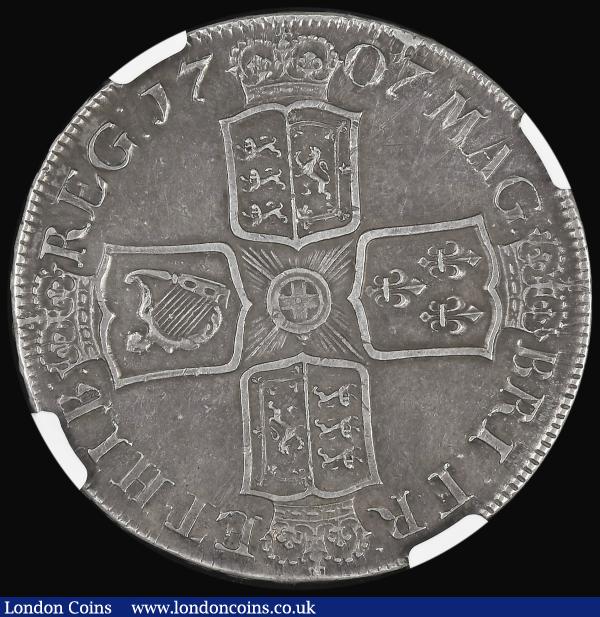 Crown 1707 E, Second Bust, SEXTO edge ESC103 NGC XF40 : English Coins : Auction 181 : Lot 1537