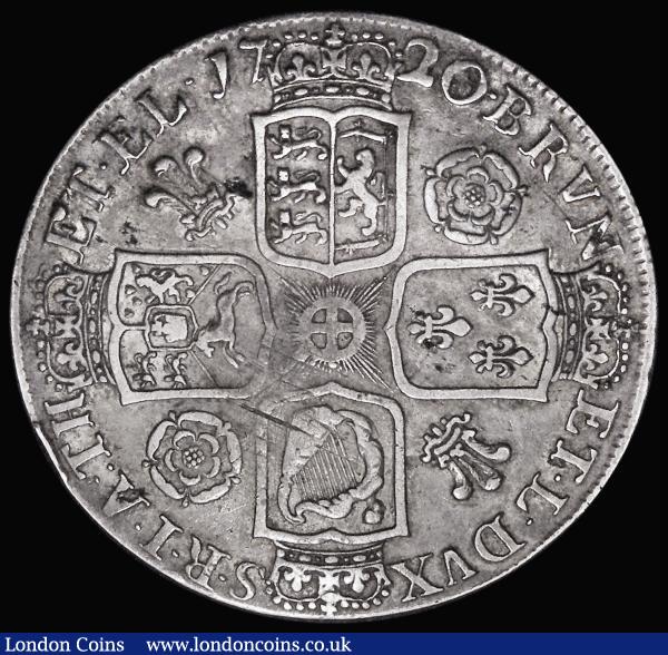 Crown 1720 Roses and Plumes, 20 over 18, SEXTO edge, ESC 113, Bull 1543 Fine, the reverse slightly better, with some light adjustment lines : English Coins : Auction 181 : Lot 1541