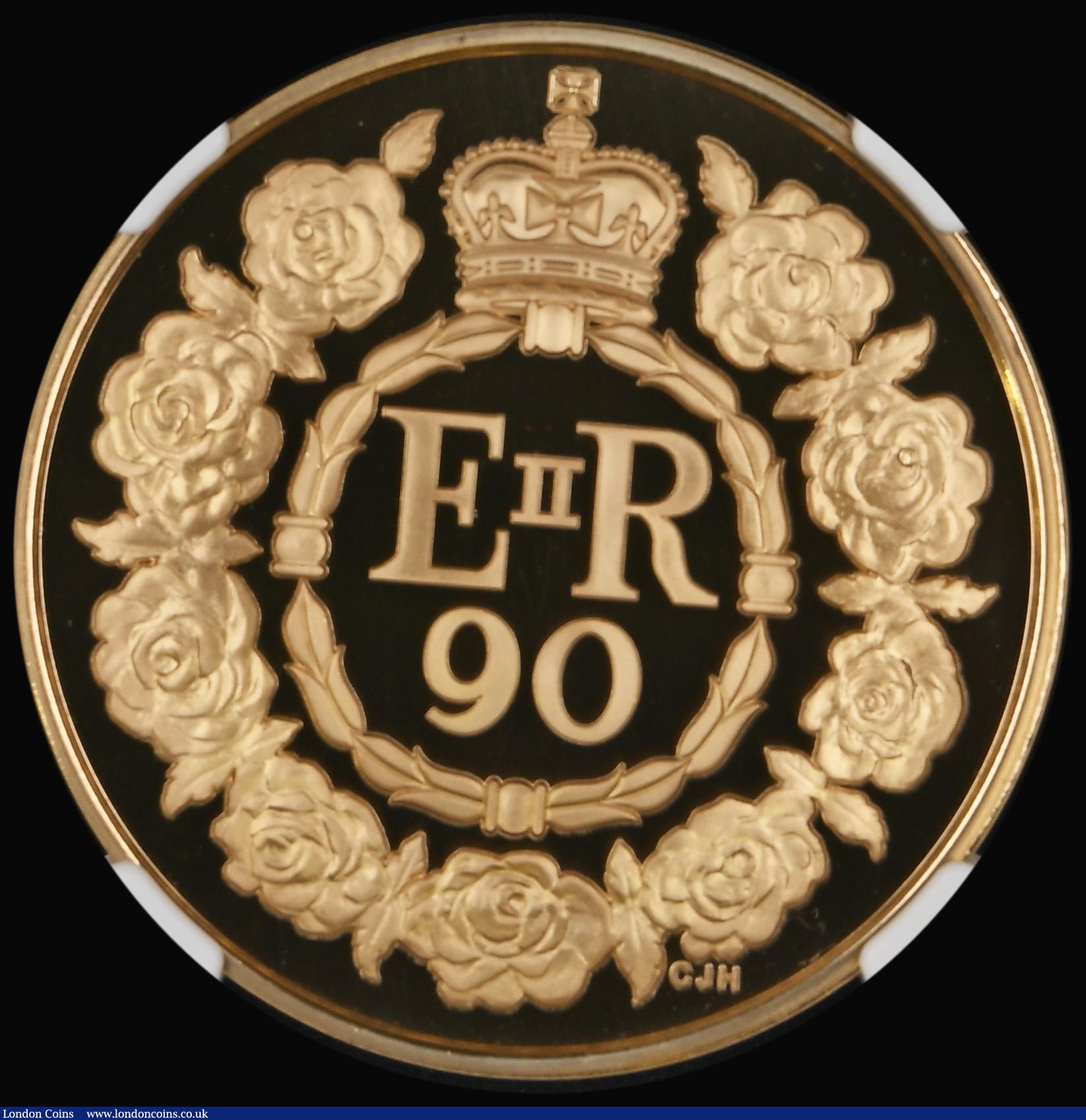 London Coins : A181 : Lot 1663 : Five Pound Crown 2016 Queen Elizabeth II 90th Birthday Gold Proof, S.L44 in an NGC holder and graded...