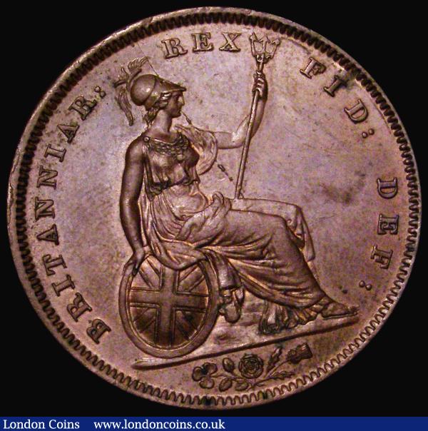 Penny 1834 Peck 1459, EF with traces of lustre, and some small spots in Britannia's drapery, the reverse having the characteristic die crack seen on many 1834 Pennies, also with traces of die rust in the obverse field : English Coins : Auction 181 : Lot 1919