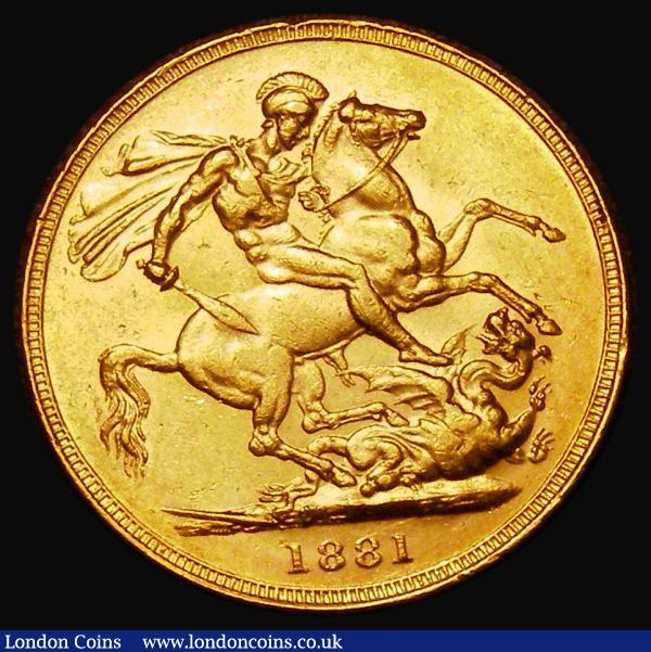 Sovereign 1881M George and the Dragon, WW buried in truncation, Horse with short tail, No B.P. Marsh 103B, S.3857A, NEF/GVF with contact marks and rim nicks : English Coins : Auction 181 : Lot 2176