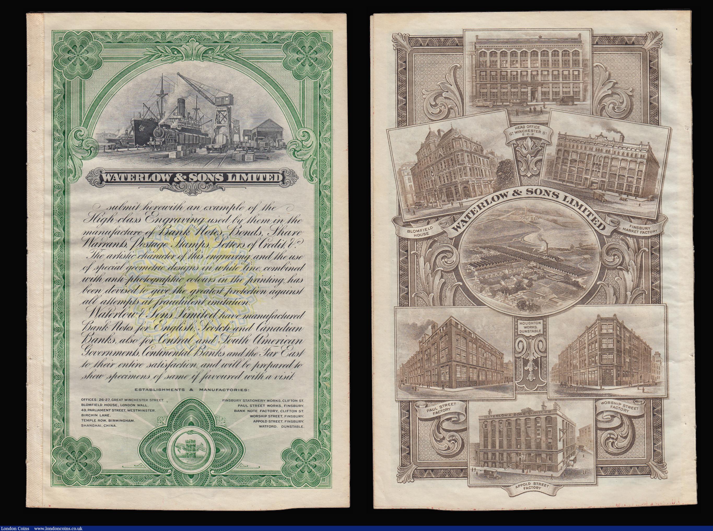 London Coins : A181 : Lot 23 : Waterlow & Sons Ltd Banknote Advertising/Promotional Note, portrait of Sir Philip Waterlow at th...