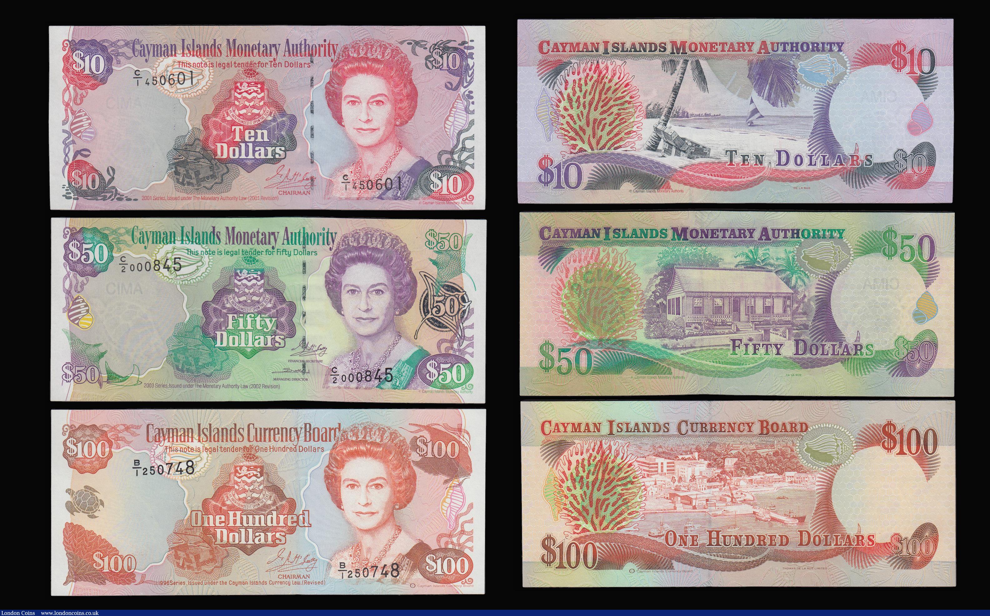 London Coins : A181 : Lot 234 : Cayman Islands (5) a choice group $10 2001 Pick 28 Unc, $25 2003 Pick 31a and 2014 Pick 41b both PMG...