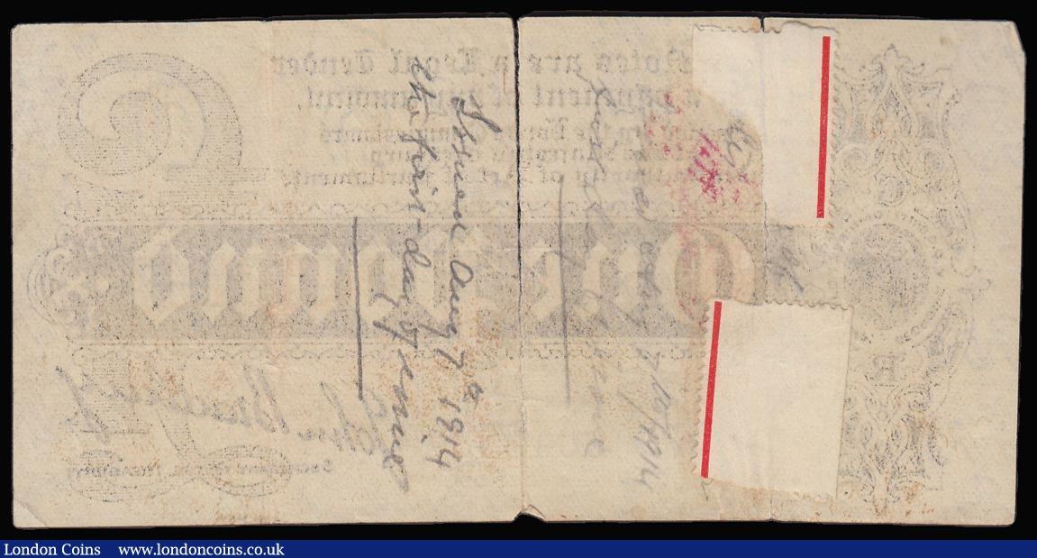 London Coins : A181 : Lot 25 : One Pound Bradbury First Issue T3.3 Black Six-digit serial number Dot in No. 1914 series A/14 004852...