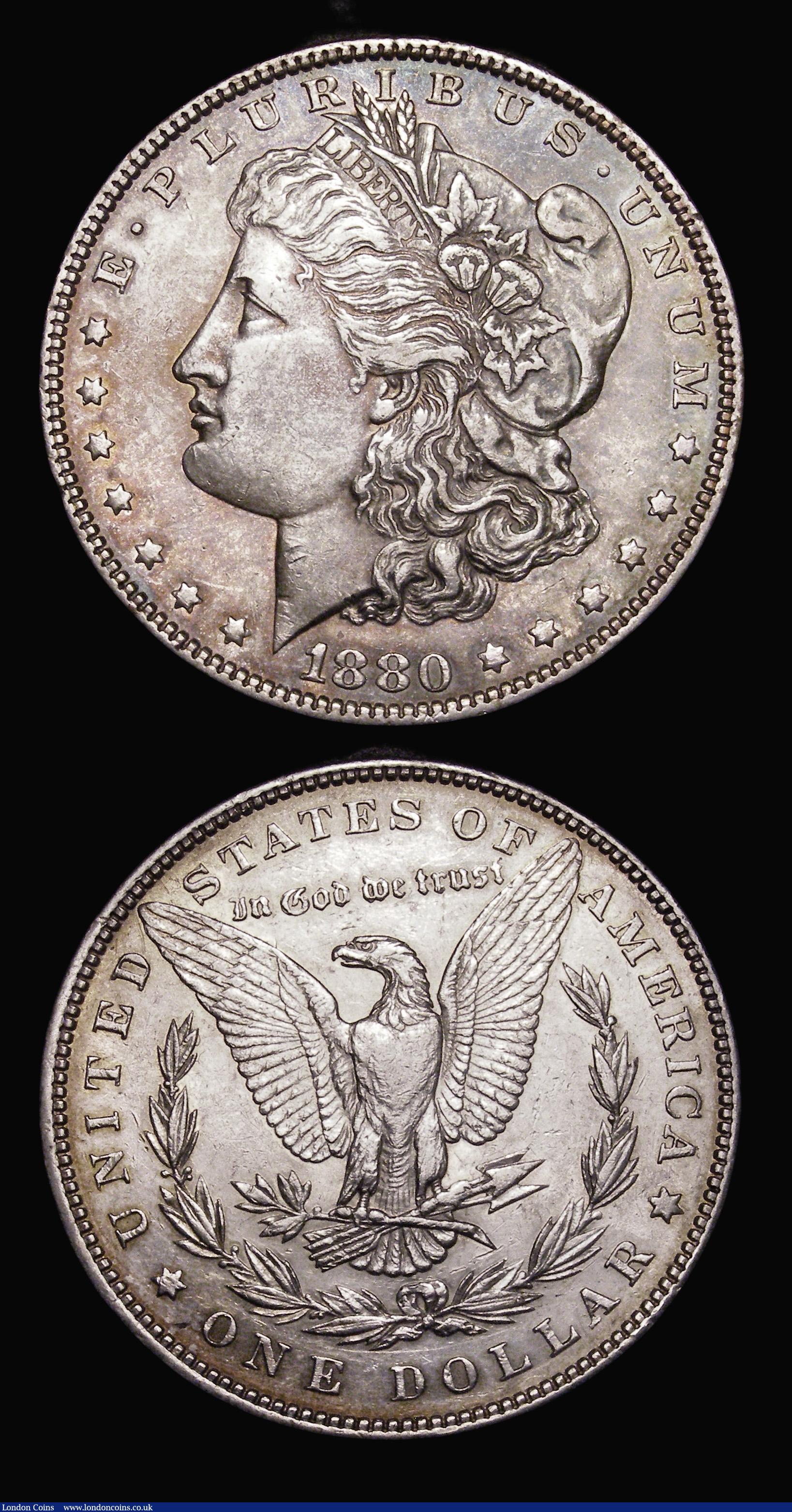 London Coins : A181 : Lot 2638 : USA Morgan Dollars (3) 1880, 1884o, 1885 generally Unc to BU with the usual bag marks