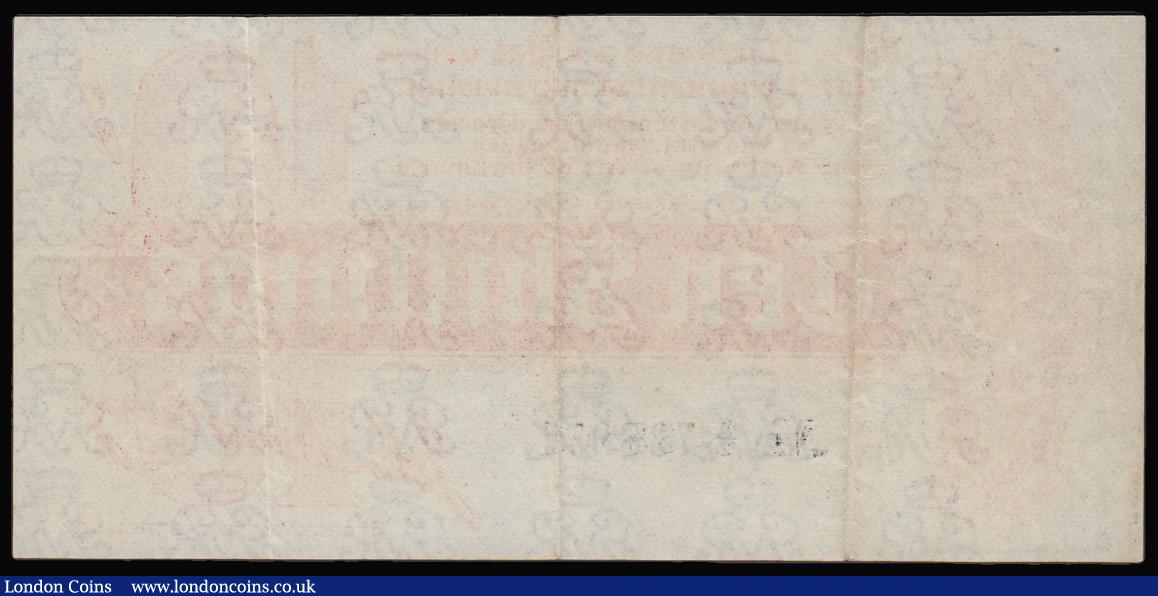 London Coins : A181 : Lot 28 : Ten Shillings Bradbury T9 De la Rue r No. in ornate font Six digit serial F 1914, A/2 738971 GVF wit...