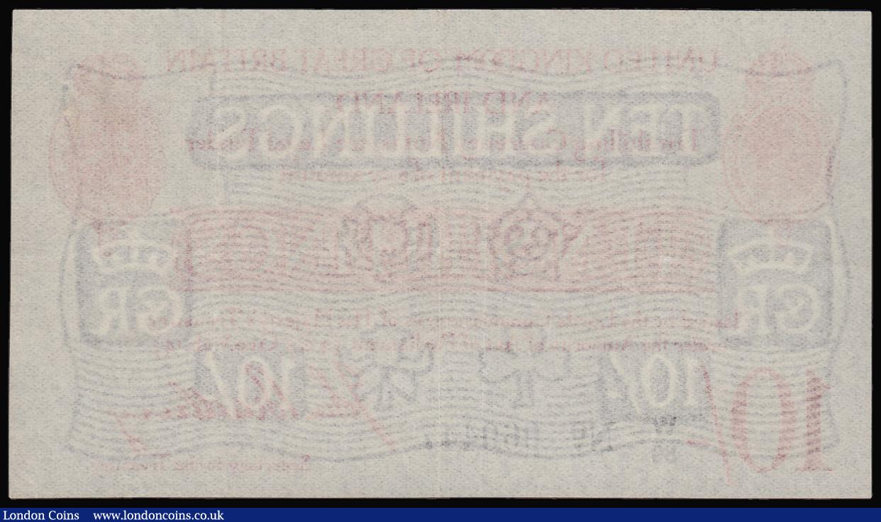 London Coins : A181 : Lot 32 : Ten Shillings Bradbury T13 Type 1 issued 1915, series W/89 060447, portrait of King George V at top ...