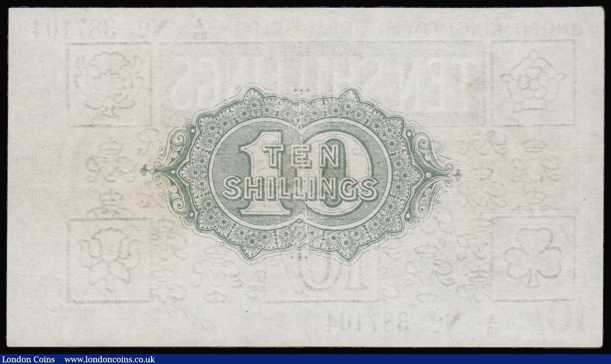 London Coins : A181 : Lot 36 : Ten Shillings Bradbury T18 issued 1918 black serial A/33 387104, No. with dash, (Pick350a), EF or ne...