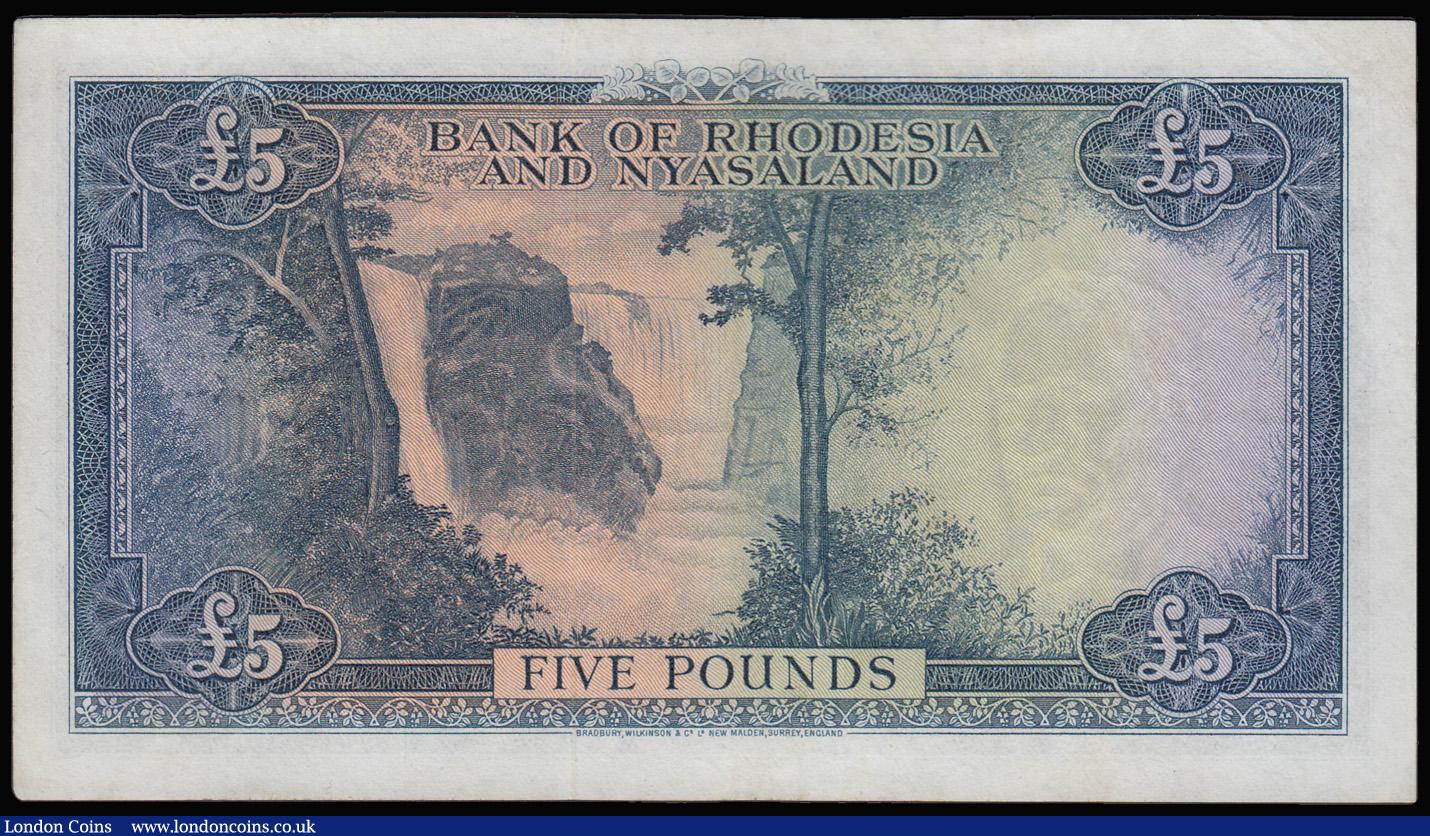 London Coins : A181 : Lot 365 : Rhodesia and Nyasaland 5 Pounds Salisbury 3rd July 1959 EF and seldom seen in this pleasing grade Pi...