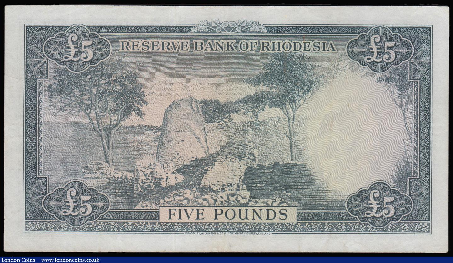 London Coins : A181 : Lot 366 : Rhodesia Five Pounds Salisbury 10th November 1964 Pick 26 GVF-EF
