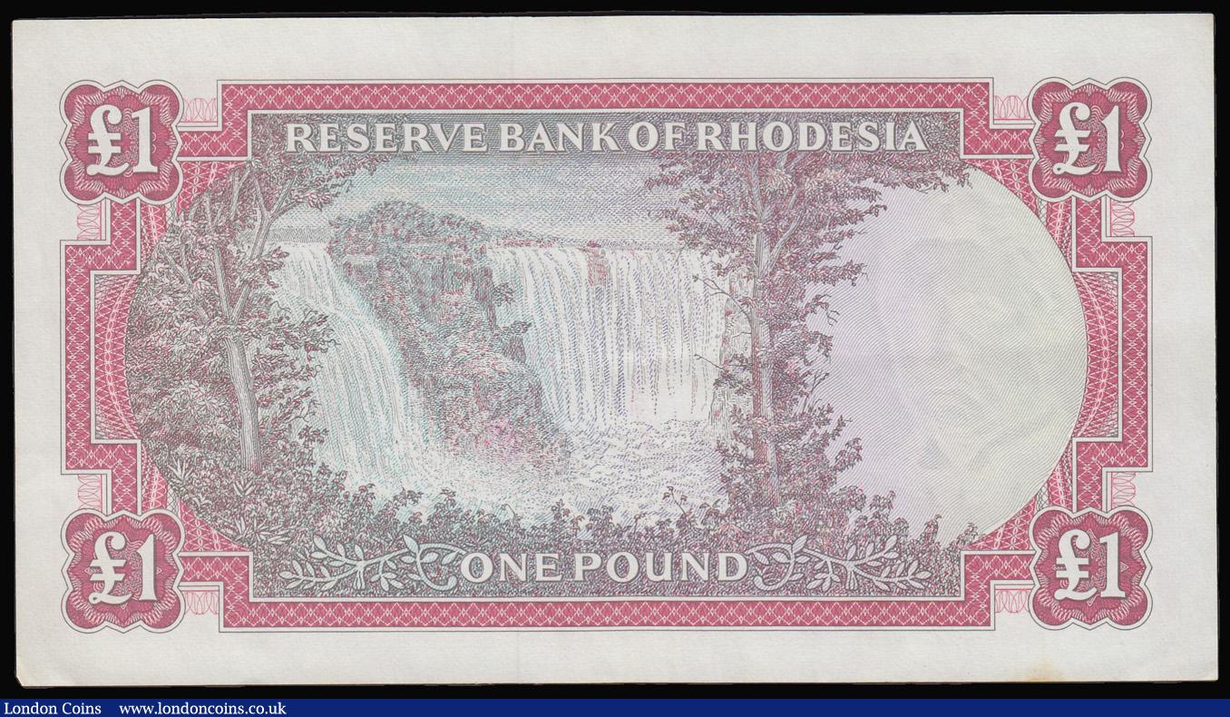 London Coins : A181 : Lot 367 : Rhodesia, Reserve Bank of Rhodesia One Pound Salisbury 14th October 1968 Pick 28d Cecil Rhodes water...
