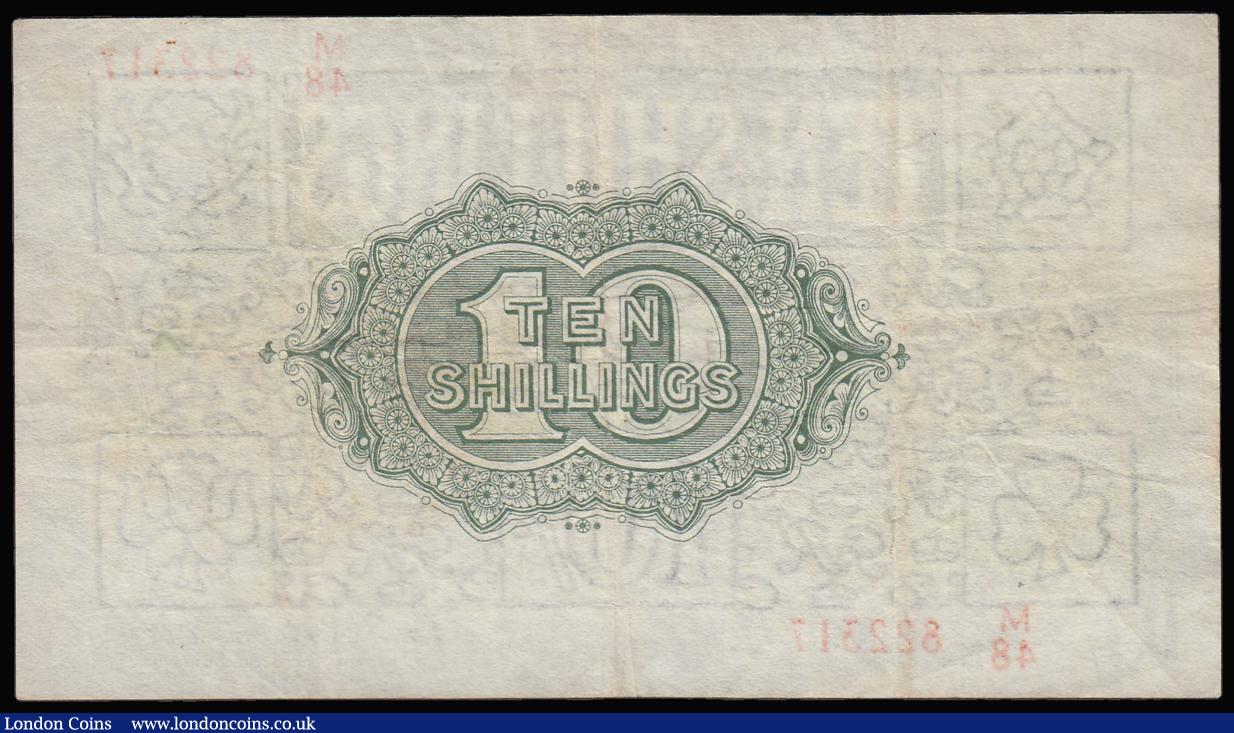 London Coins : A181 : Lot 39 : Ten Shillings Fisher T30 Second Issue Red Serial Number, No. omitted, issued 1922 serial number M/48...
