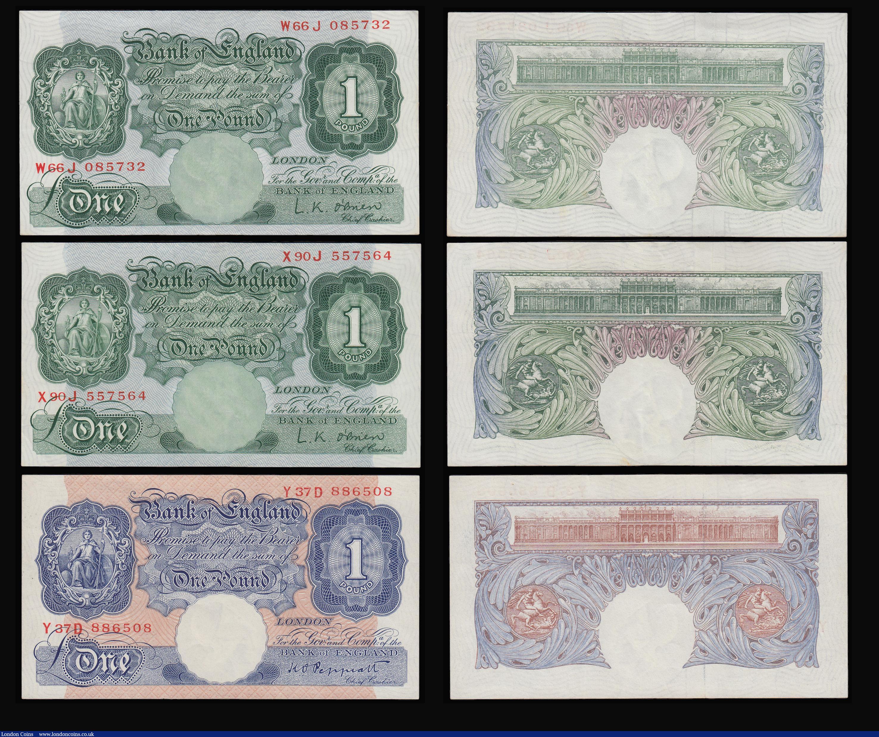 London Coins : A181 : Lot 41 : One Pounds (6) Warren Fisher 1923 T31 B1/48 760017, Peppiatt Blue Y37D prefix, O'Brien 1955 B27...