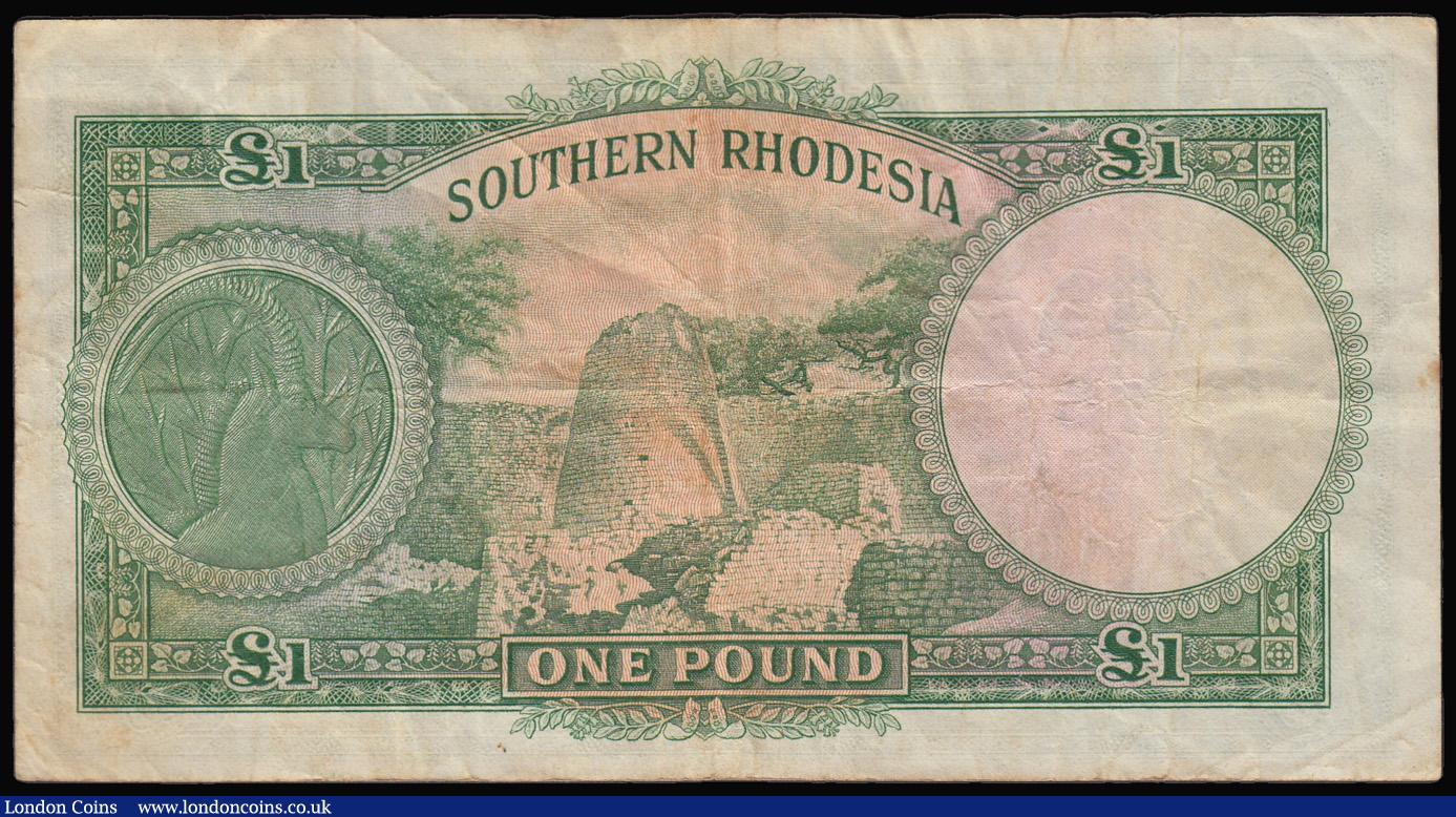 London Coins : A181 : Lot 417 : Southern Rhodesia One QEII Salisbury 1 December 1952 B/198 067,572 better than Fine