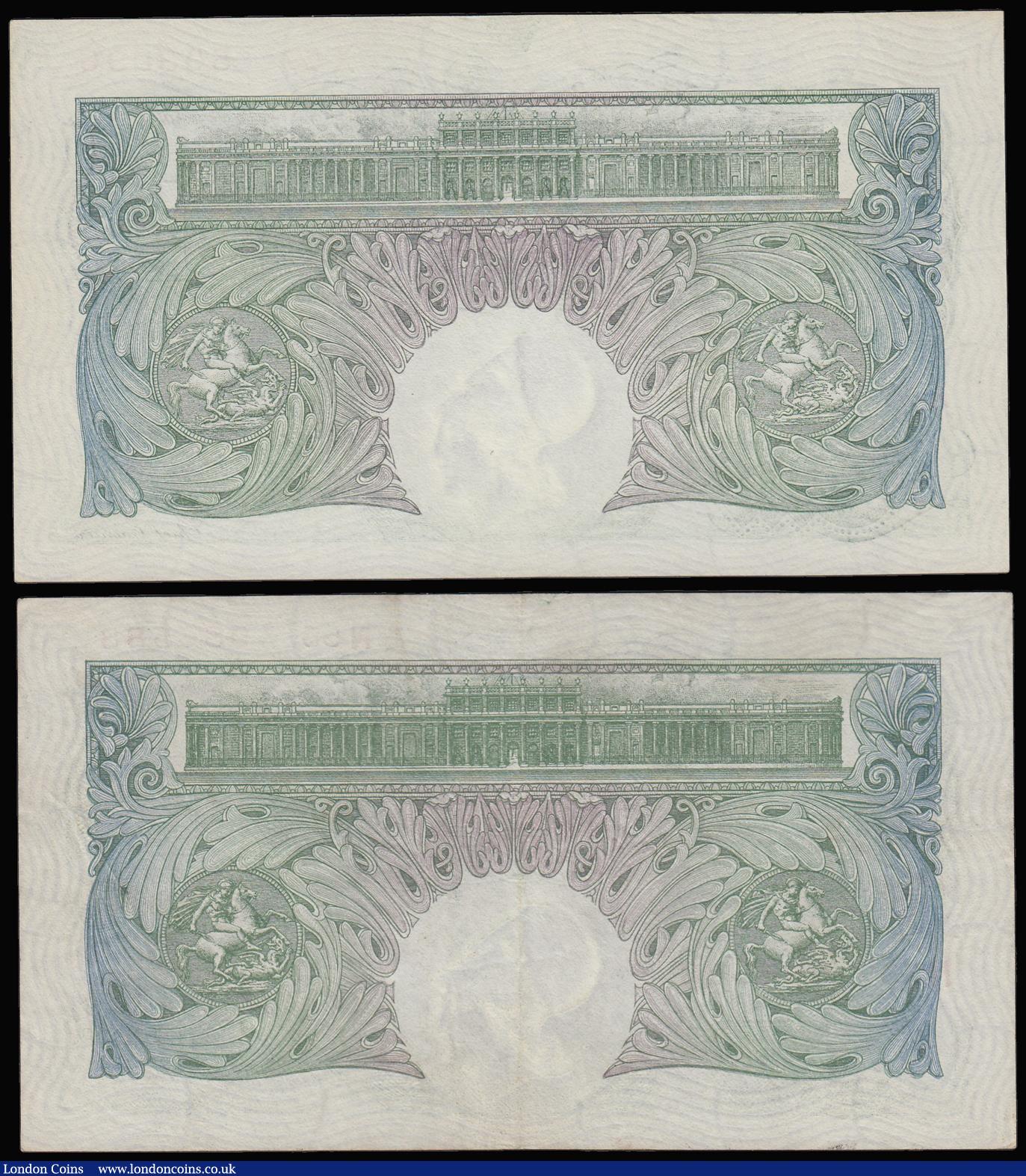 London Coins : A181 : Lot 52 : One Pound Catterns B225 issued 1930 (2) prefix X57 Unc or near so, prefix N55 VF