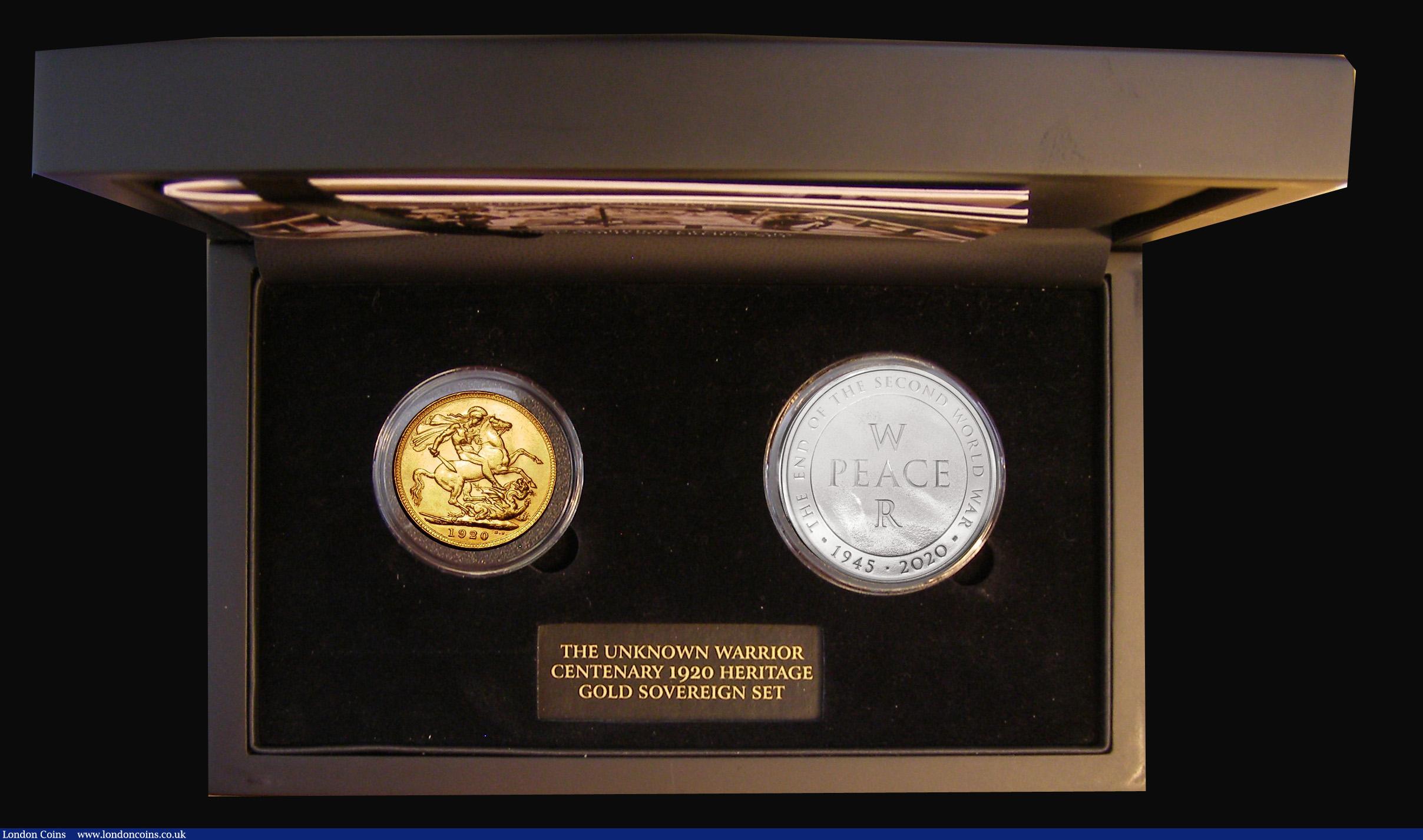 London Coins : A181 : Lot 571 : Sovereign and Five Pound Crown a 2-coin set 'The Unknown Warrior' comprising Sovereign 192...