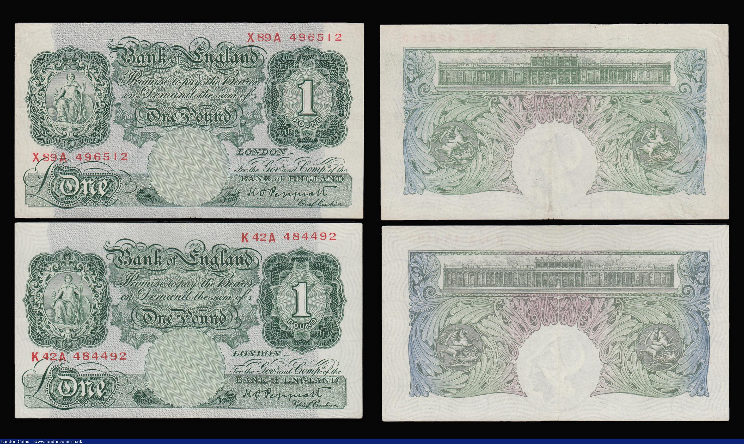 London Coins : A181 : Lot 58 : One Pound Peppiatt (4) B239 prefix K42A GVF, Blue Shade B249 prefix U16D AU, B258 unthreaded R38A 17...