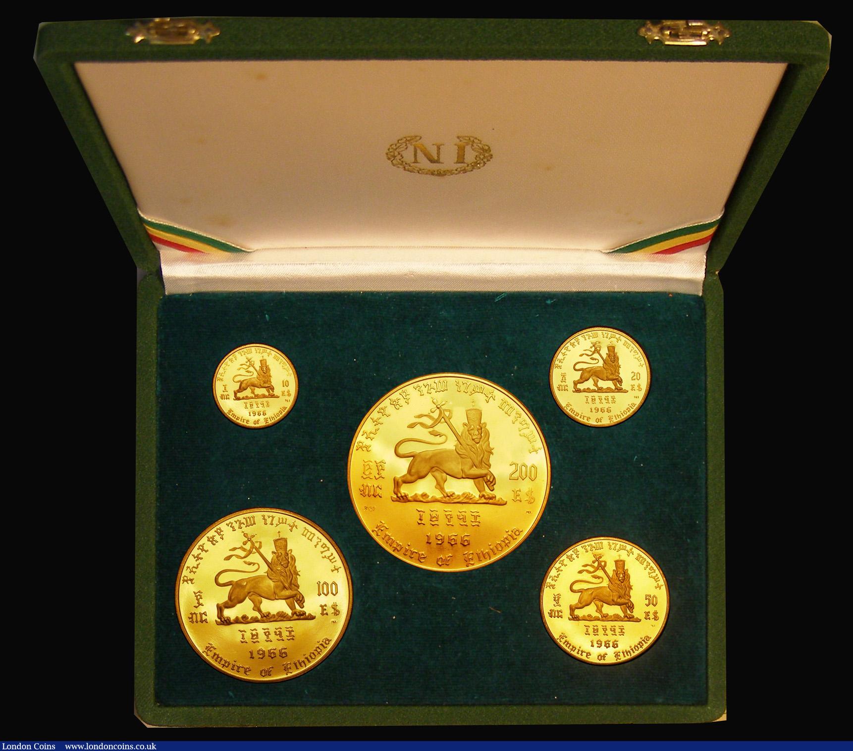 London Coins : A181 : Lot 620 : Ethiopia Proof Set 1966 (EE1958) a 5-coin set in gold 75th Birthday and 50th Year of Leadership of E...