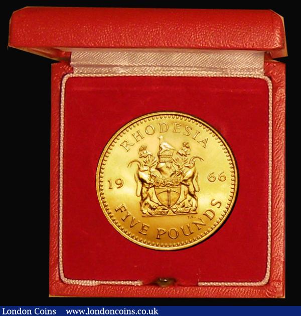 Rhodesia Five Pounds 1966 Gold Proof KM#7 FDC in the SAM red presentation box : World Cased : Auction 181 : Lot 661