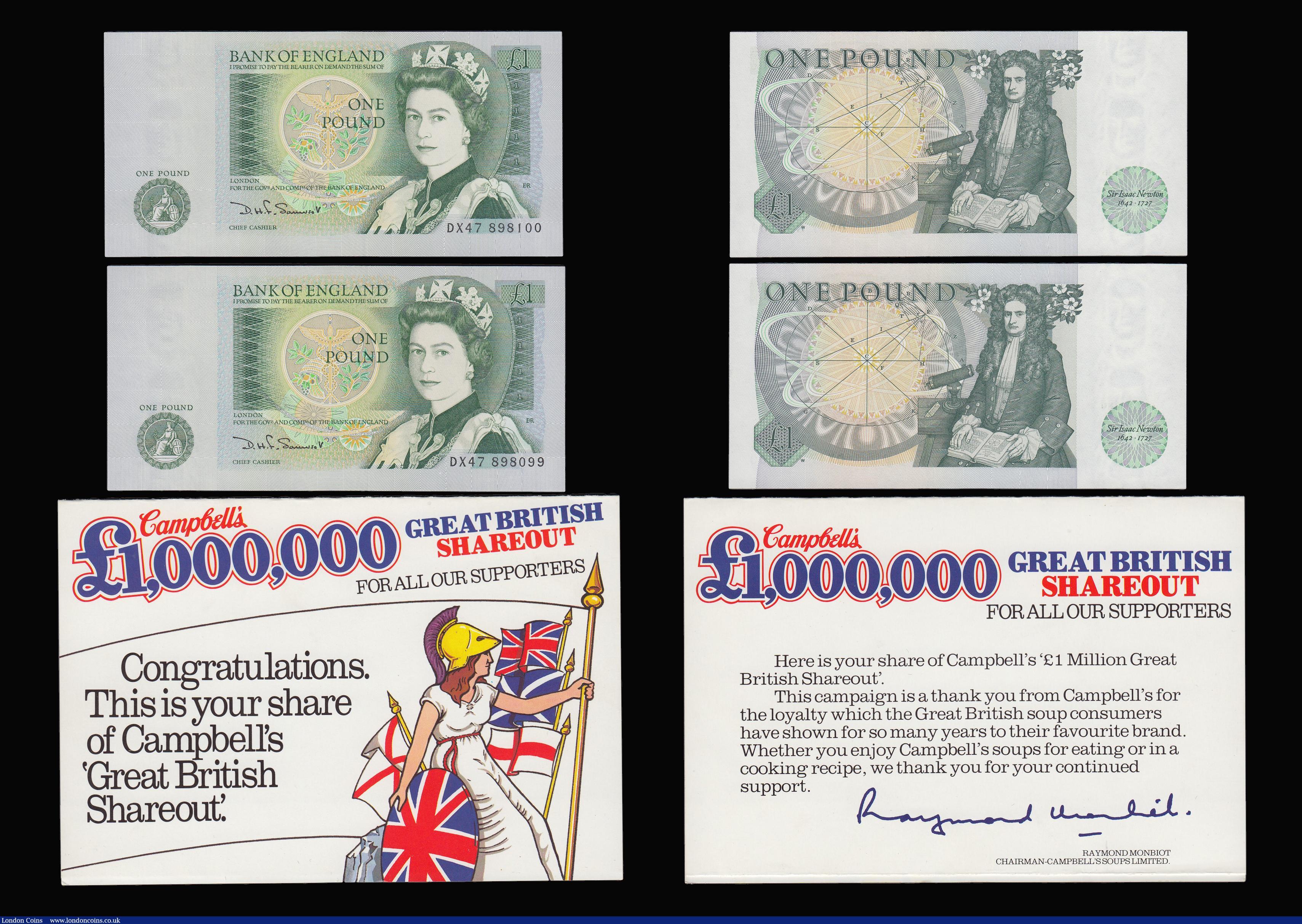London Coins : A181 : Lot 77 : One Pound Peppiatt Fourth Period 1948-49 B260 (2) prefix T52A and Z04A AU, along with One Pounds Som...
