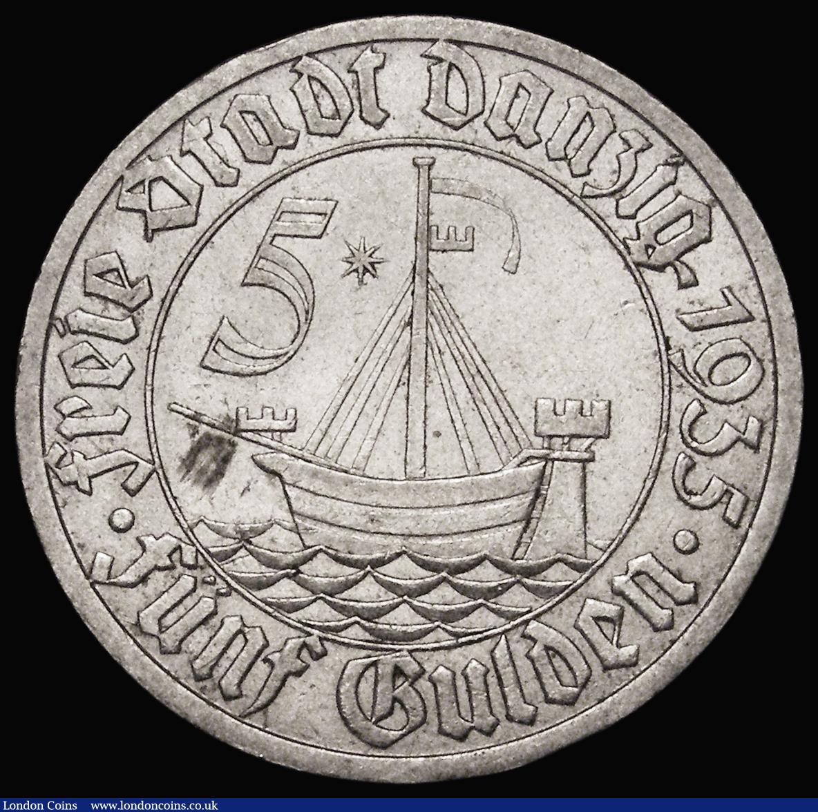 London Coins : A181 : Lot 974 : Danzig 5 Gulden 1935 KM#158 NEF with some light contact marks, a scarce date 