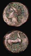 London Coins : A181 : Lot 1240 : Ancient Greece, Carthage, Zeugitania, (2) Ae19, (c.241-146BC) Obverse: Head of Tanit left, Reverse: ...