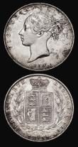London Coins : A181 : Lot 1862 : Halfcrowns (2) 1850 ESC 684, Bull 2733 VF with some scratches and light pitting, 1886 EF with an edg...