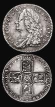 London Coins : A181 : Lot 1979 : Shilling 1758 ESC 1213, Bull 1734 NVF with grey tone, Sixpence 1758 ESC 1623, Bull 1763 Good Fine