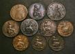 London Coins : A181 : Lot 2396 : Farthings (10) 1672 No stop on obverse VG, 1719 Small Obverse Letters, Bold VG, 1736 Fine, 1822 NVF,...