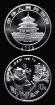 London Coins : A181 : Lot 2543 : China Ten Yuan Panda (2) 1994 Seated panda KM#A623 Lustrous UNC, 1995 Panda eating large twig (9 lea...