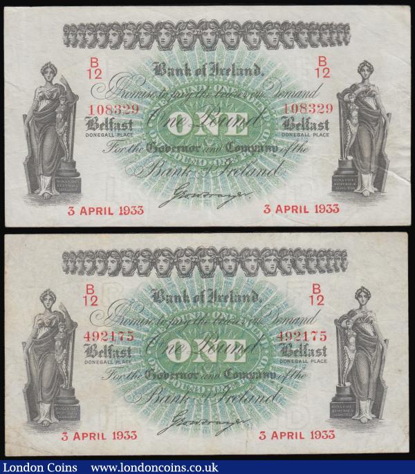 Northern Ireland, Bank of Ireland 1 Pounds 3 April 1933 (2) both VF and a seldom offered date : World Banknotes : Auction 182 : Lot 203