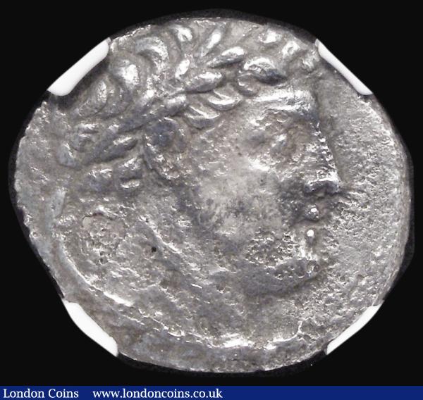 Ancient Greece - Phoenicia, Tyre 126/5 BC - c.AD 65/6 Silver Shekel Year 21 (106/5 BC) Obverse: Bust of Melkart right, Reverse: Eagle standing left on prow, palm frond behind, in an NGC Ancients holder and graded Fine : Ancient Coins : Auction 182 : Lot 2075