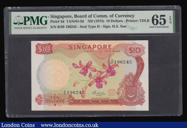 Singapore 10 Dollars (1973) series B/89 196245 Pick 3d Gem Uncirculated PMG 65 EPQ : World Banknotes : Auction 182 : Lot 227